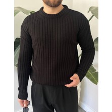 Erkek Oversize Örme Triko Kazak - Siyah