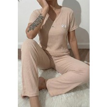 Madame Clara V Yaka Fiyonk Detaylı Yarım Kollu Kadın Pijama Takımı