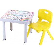 Norino Sağlam Plastik Mandella Rubi Türkçe Desenli Çocuk Masası 1 Adet Nova Orta Çocuk Koltuk Sarı