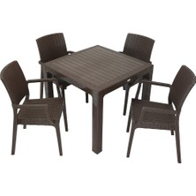 Norino Mandella Elit Rattan 90X90 Elit Koltuk Masa Takımı Kahverengi