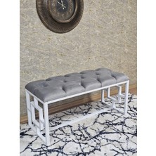 Sevinç Mobilya Beyaz Boyalı Içi Kareli Diktörtgen 100 cm x 40 cm Oturak Puf - Bench - Makyaj Oturağı - Oturak
