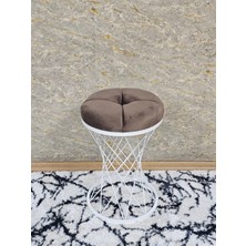 Sevinç Mobilya Yuvarlak Beyaz Boyalı Puf Oturak - Bench - Ayak Ucu Oturak - Beyaz Boyalı Tabure - Makyaj Oturak