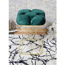 Sevinç Mobilya Kare Gold Kaplama Yeşil Puf Oturak - Bench - Ayak Ucu Oturak - Tabure - Makyaj Oturak