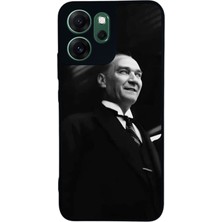 Scaleta Case Reno 14F Uyumlu Atatürk Tasarımlı Glossy Mat Siyah Silikon Telefon Kılıfı