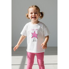 Monila Kız Çocuk Pamuklu Yıldız Baskılı T-Shirt ve Fitilli Tayt 2'li Takım
