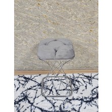 Sevinç Mobilya Kare Krom Kaplama Gri Puf & Bench - Puf Oturak - Bench - Ayak Ucu Oturak - Tabure - Makyaj Oturak