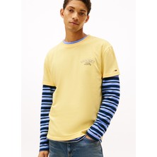 Tommy Jeans Bisiklet Yaka Baskılı Sarı Erkek T-Shirt DM0DM22318ZF0 Sarı T-Shirt