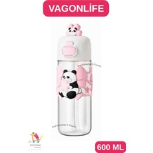 Vagonlife Diller Çift Kullanım Sevimli Panda Matara ( Rahat Içim / Pipetli Içim ) Bilek Askılı