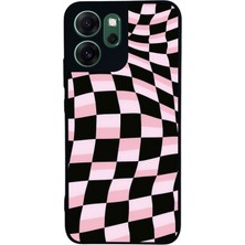 Scaleta Case Reno 14F Uyumlu Dama Desenli Tasarımlı Glossy Mat Siyah Silikon Telefon Kılıfı