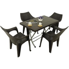 Norino Mandella Zeugma 70X120 Katlanır Ayak 4 Kişilik Polo Koltuk Masa Takımı Kahverengi