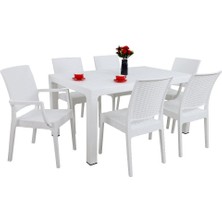 Norino Mandella Elit 90X150 Rattan 2 Elit Koltuk 4 Elit Sandalye Masa Takımı Beyaz