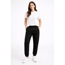 Dı Loria Kadın Siyah 3 Iplik Şardonlu Yüksek Bel Eşofman Altı