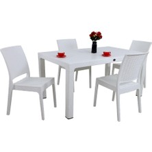 Norino Mandella Elit Rattan 90X150 4 Kişilik Elit Sandalye Masa Takımı Beyaz