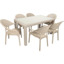 Norino Mandella Elit Rattan 90X150 Eylül Koltuk Camlı Masa Takımı Çölbeji
