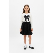 New Kids Taşlı Fiyonk Detaylı Kız Çocuk Etek Bluz Takımı Tam Kalıp