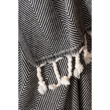 Barine Yünlü Balıksırtı Dokuma Koltuk Şalı Battaniye Siyah