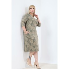 Modayız Çift Cepli Desenli Esnek Kışlık Büyük Beden Midi Elbise 25B-2774