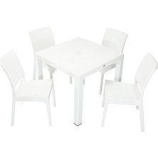 Norino Mandella Elit Rattan 90X90 Elit Sandalye Masa Takımı Beyaz