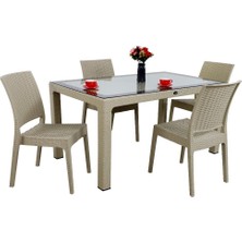 Norino Mandella Elit Rattan 90X150 4 Kişilik Elit Sandalye Camlı Masa Takımı Çölbeji