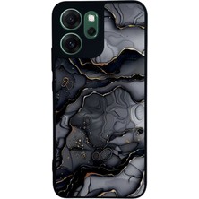 Scaleta Case Reno 14F Uyumlu Mermer Tasarımlı Glossy Mat Siyah Silikon Telefon Kılıfı