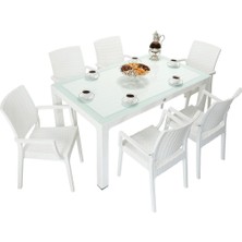 Norino Mandella Elit Rattan 90X150 Elit Koltuk Camlı Masa Takımı Beyaz