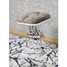 Sevinç Mobilya Kare Beyaz Boyalı Kahverengi Puf Oturak - Bench - Ayak Ucu Oturak - Tabure - Makyaj Oturak