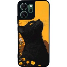 Scaleta Case Reno 14F Uyumlu Kedi Tasarımlı Glossy Mat Siyah Silikon Telefon Kılıfı