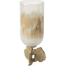 Mikasa Moor Beyaz Cam Bej El Boyaması Gold Ayaklı Mumluk 43X15CM
