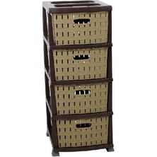 Norino Sağlam Plastik Bambu Komidin (4 Çekmeceli Sebzelik) Çölbeji