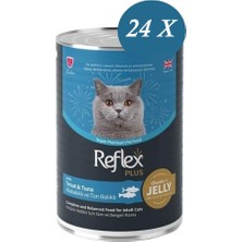 Reflex Plus Jöle Içinde Et Parçacıklı Alabalıklı ve Ton Balıklı Yetişkin Kedi Konservesi 400 Gr*24 Adet