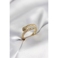 Mustran Yılan Model Gold Renk Zirkon Taşlı Kadın Yüzük