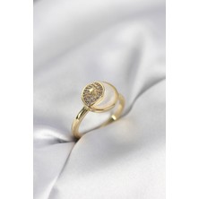 Mustran Ay Yıldız Model Gold Renk Zirkon Taşlı Kadın Yüzük