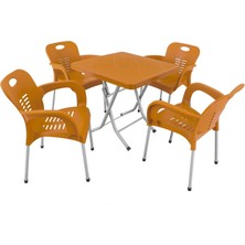 Norino Mandella Katlanır 80X80 Demir Ayaklı Eko Nil Koltuk Masa Takımı Tik