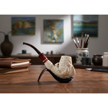 Goldenlight Meerschaum El Oyması Lületaşı Pipo – Motifli Yumurta Tutan Kartal Pençesi Figürlü, 9mm Filtreli