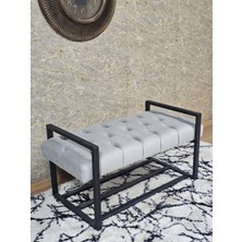 Sevinç Mobilya Siyah Boyalı Metal 80 cm Puf Bench - Antre Puf - Hol Bench - Puf - Oturak - Bench