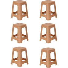 Norino Mandella Sağlam Plastik Star Rattan Büyük Tabure (6 Adet) Tik