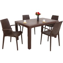 Norino Mandella Elit Rattan 90X150 4 Kişilik Nirvana Koltuk Masa Takımı Kahverengi