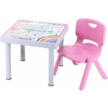 Norino Sağlam Plastik Mandella Rubi Türkçe Desenli Çocuk Masası 1 Adet Nova Büyük Çocuk Koltuk Pemb