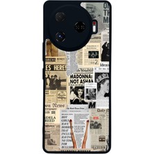 Scaleta Case Camon 30 Pro Uyumlu Gazete Tasarımlı Glossy Mat Siyah Silikon Telefon Kılıfı