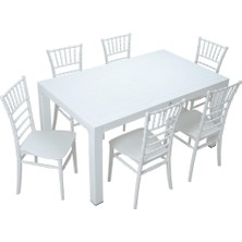 Norino Mandella Wood 90X150 Silver Tifany Sandalye Masa Takımı Beyaz