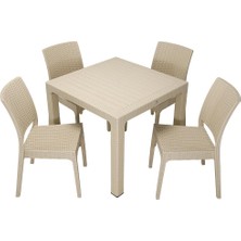 Norino Mandella Elit Rattan 90X90 Elit Sandalye Masa Takımı Çölbeji