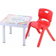 Norino Sağlam Plastik Mandella Rubi Türkçe Desenli Çocuk Masası 1 Adet Nova Orta Çocuk Koltuk Kırmı