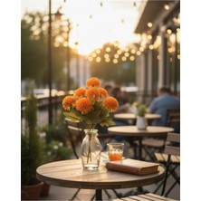 Yapay Çiçek Deryası 9 Dallı Turuncu Kasımpatı Şimşir Detaylı Dekorasyon Çiçeği