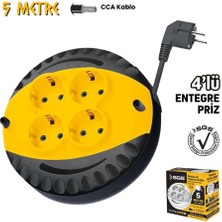 Sgs Saklı Kablolu Makaralı Uzatma Kablosu Siyah Cca 3x1.5 - 4 Priz - 5 Mt.