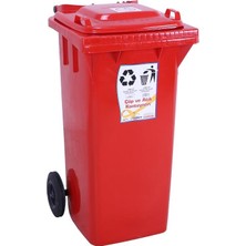 Norino Sağlam Plastik Çöp ve Atık Konteyneri 240 Lt Tekerlekli Orjinal Kırmızı