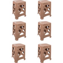 Norino Mandella Sağlam Plastik Elit Rattan Büyük Tabure (6 Adet) Teak