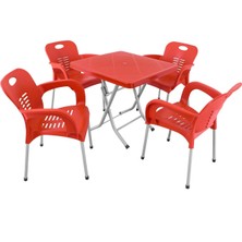 Norino Mandella Katlanır Ayak 80X80 Demir Ayaklı Nil Koltuk Masa Takımı Kırmızı