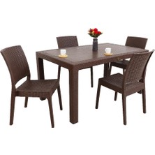 Norino Mandella Elit Rattan 90X150 4 Kişilik Elit Sandalye Masa Takımı Kahverengi