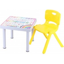 Norino Sağlam Plastik Mandella Rubi Türkçe Desenli Çocuk Masası 1 Adet Nova Büyük Çocuk Koltuk Sar�