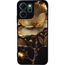 Scaleta Case Reno 14F Uyumlu Yaldız Çiçek Tasarımlı Glossy Mat Siyah Silikon Telefon Kılıfı